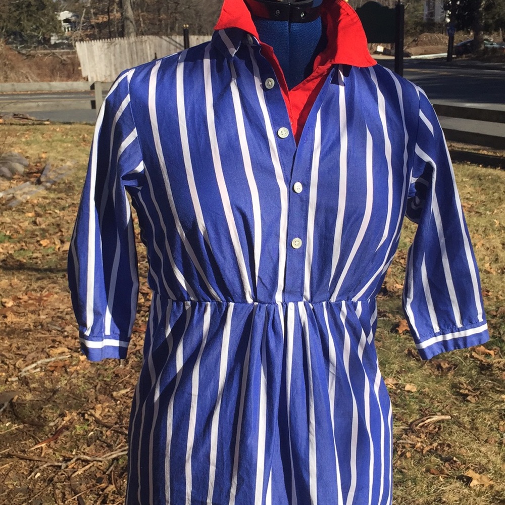 Retro striped midi dress button down Small - Picture 1 of 8